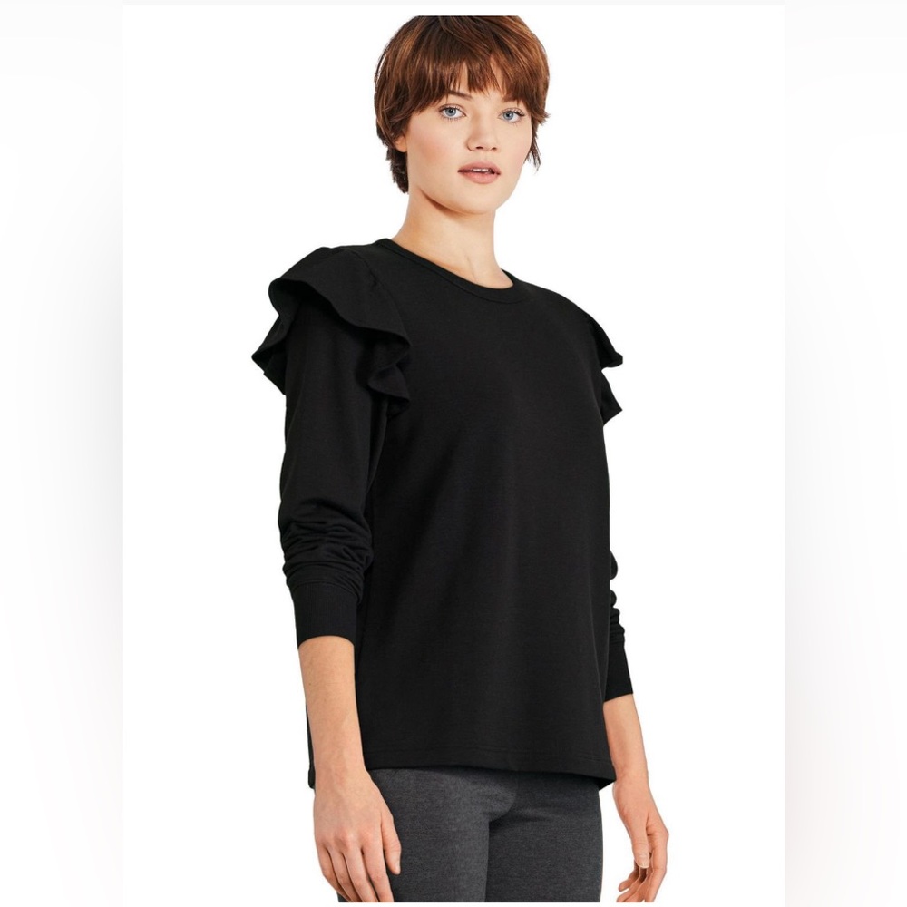 George Women's Black Ruffle Sleeve Sweatshirt Size XL